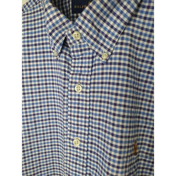 Ralph Lauren Men's M Shirt Blue Checked Long Sleeve Collared Button Front Button - Picture 3 of 9